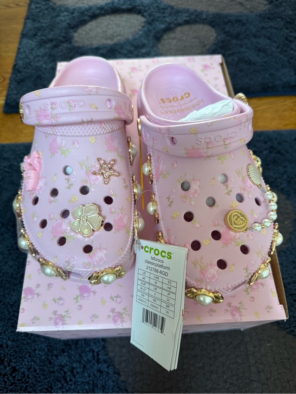 LoveShackFancy x Crocs Pink Embellished Classic Clog